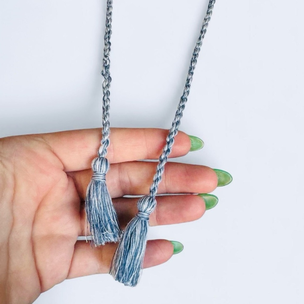 Old Navy Blue and White Striped Long Sleeve Midi Dress tassel neck detail size m - Picture 5 of 8